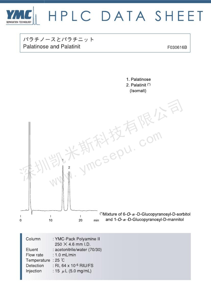 異麥芽酮糖與糖醇分離的液相色譜圖【PB12S05-2546WT】 異麥芽酮糖與糖醇分離的液相色譜圖【PB12S05-2546WT】