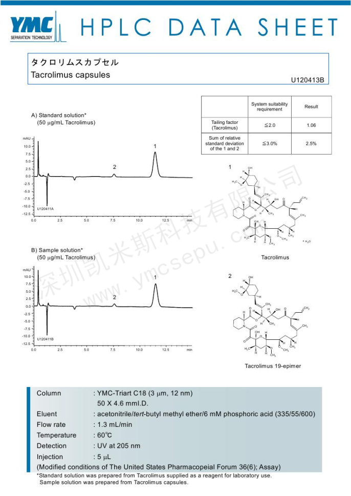 他克莫司膠囊含量檢測的色譜圖 他克莫司膠囊含量檢測的色譜圖